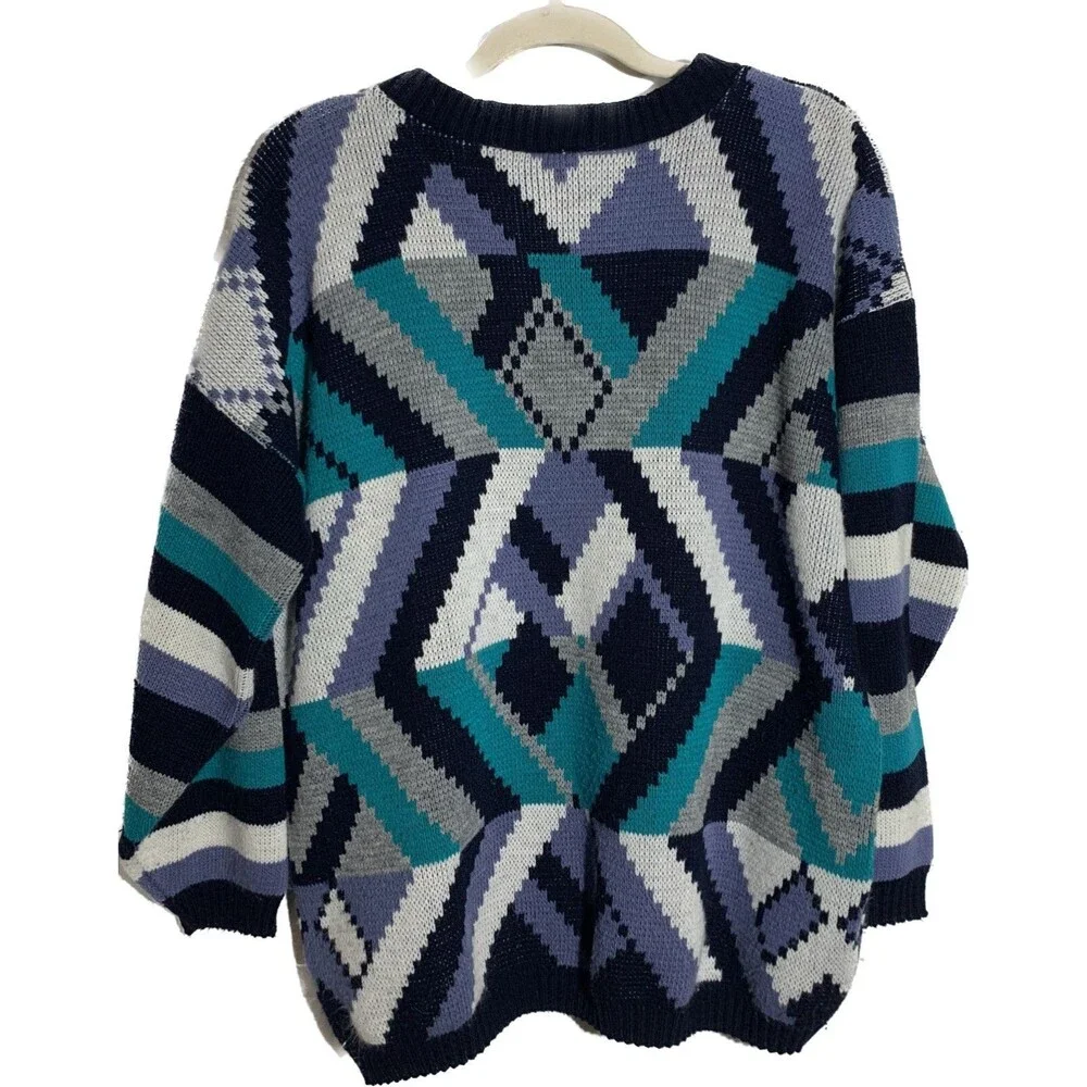 Clifton Place Vintage 90s Unisex Size L Geometric Twee Chunky Knit Sweater